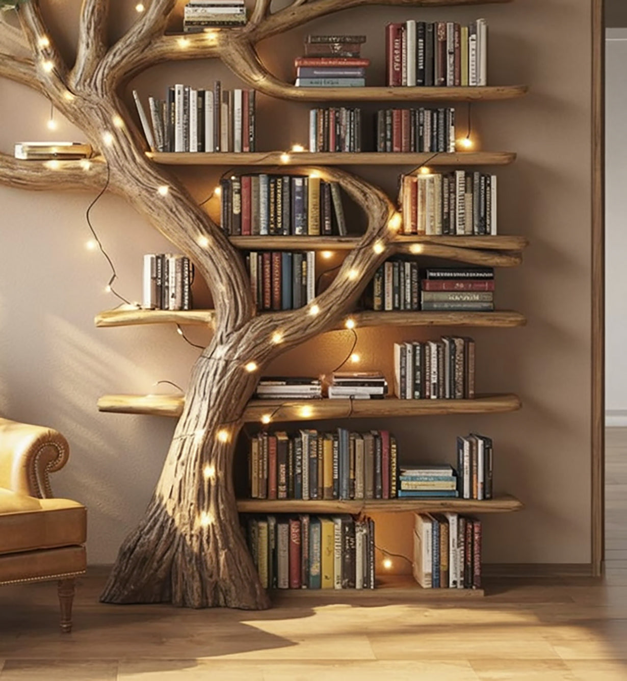 Tree Branch Bookshelf - Floating Live Edge Wooden Wall Shelf Décor - detail view 4