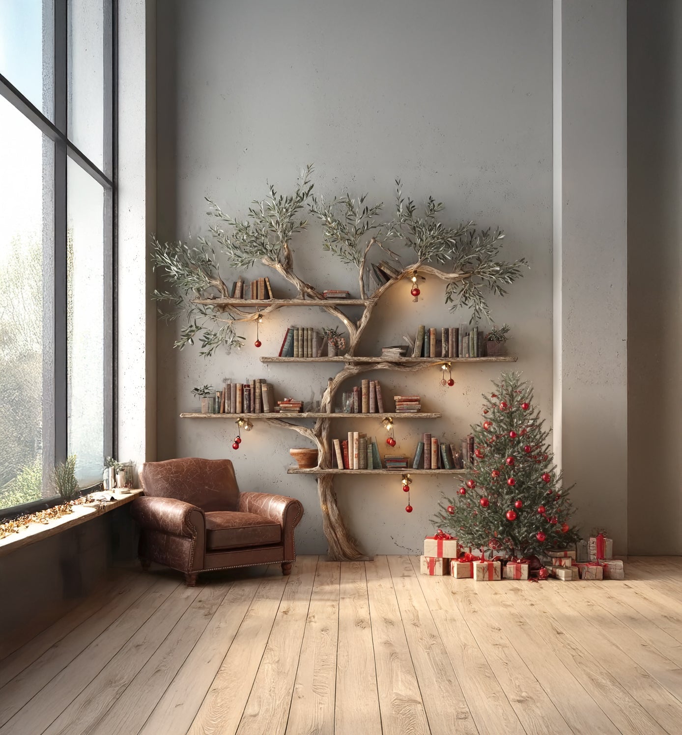 Tree Branch Bookshelf - Floating Wooden Wall Shelf Live Edge Design - detail view 3