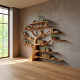 Tree Bookshelf - Rustic Wooden Book Tree Shelf - Wall - Mounted Natural Wood Décor