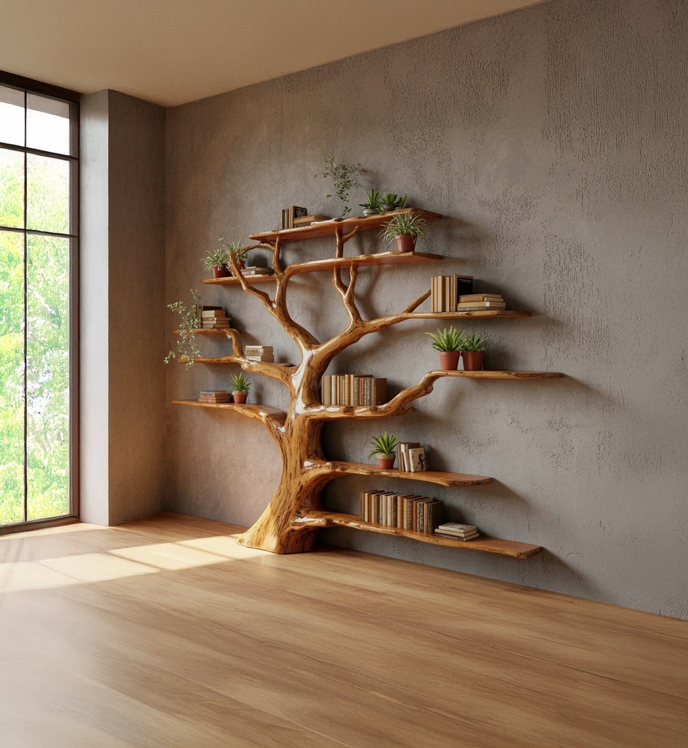 Tree Bookshelf - Rustic Wooden Book Tree Shelf - Wall - Mounted Natural Wood Décor - detail view 4