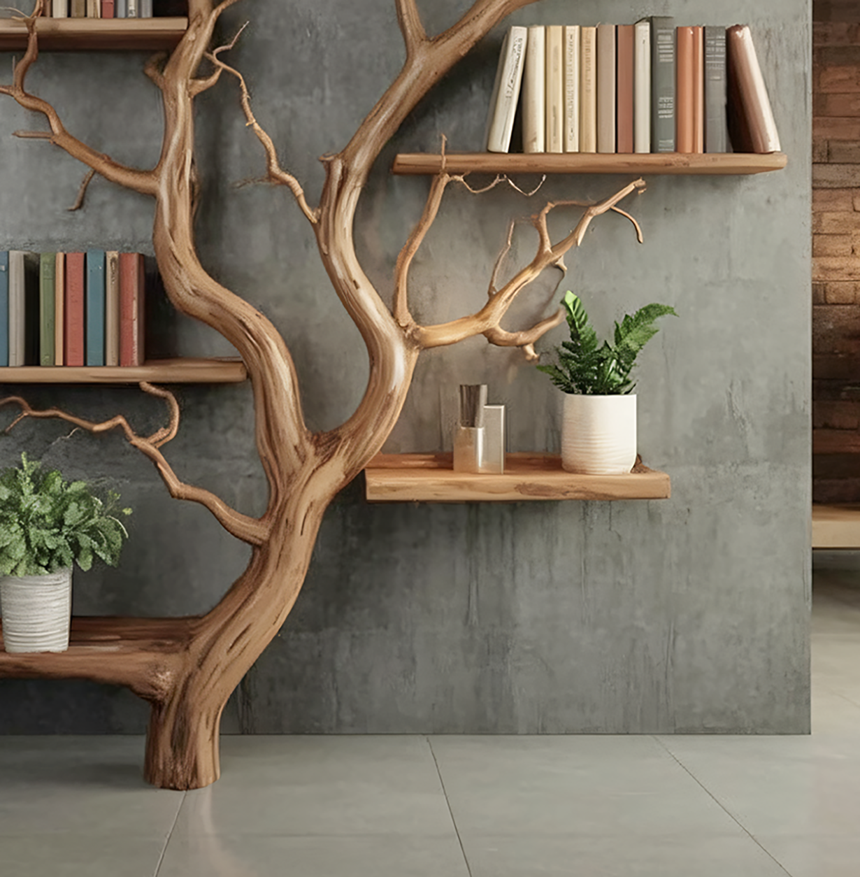 Tree Bookshelf - Handmade Driftwood Wall Mounted Bookcase - alternate view