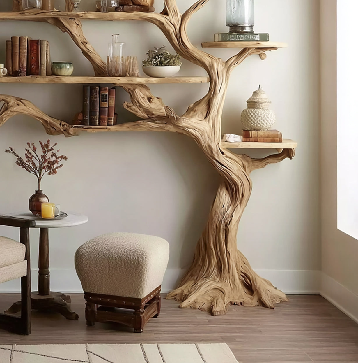 Handmade Tree Bookshelf - Large Wooden Branch Bookcase for Rustic Home Decor - alternate view