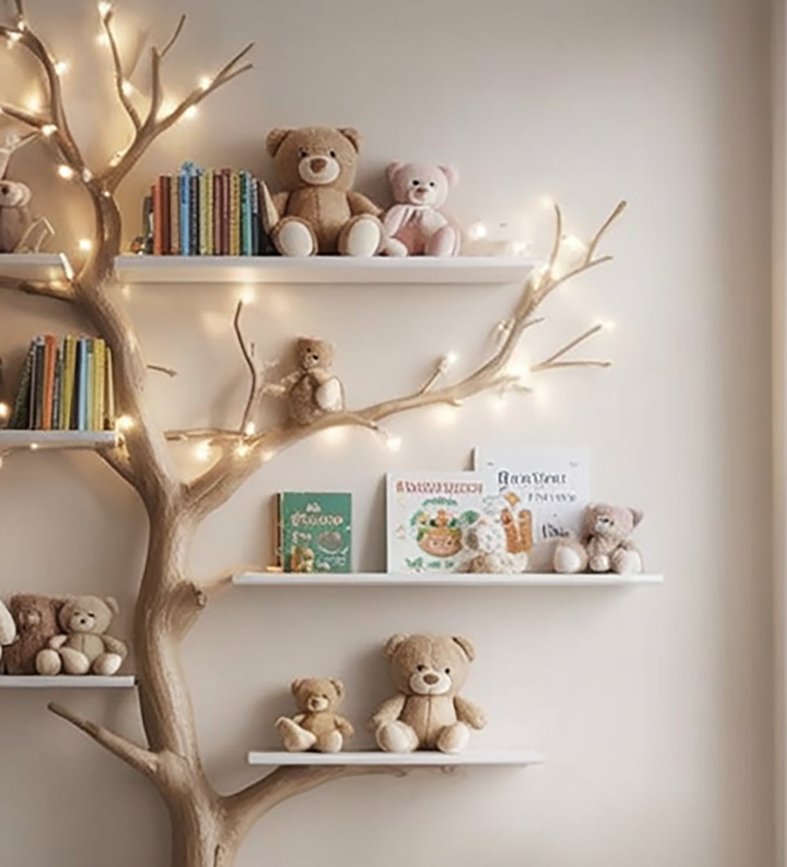 Tree Kids Bookshelf - Handmade Natural Wood Shelf for Baby Room Decor - detail view 4