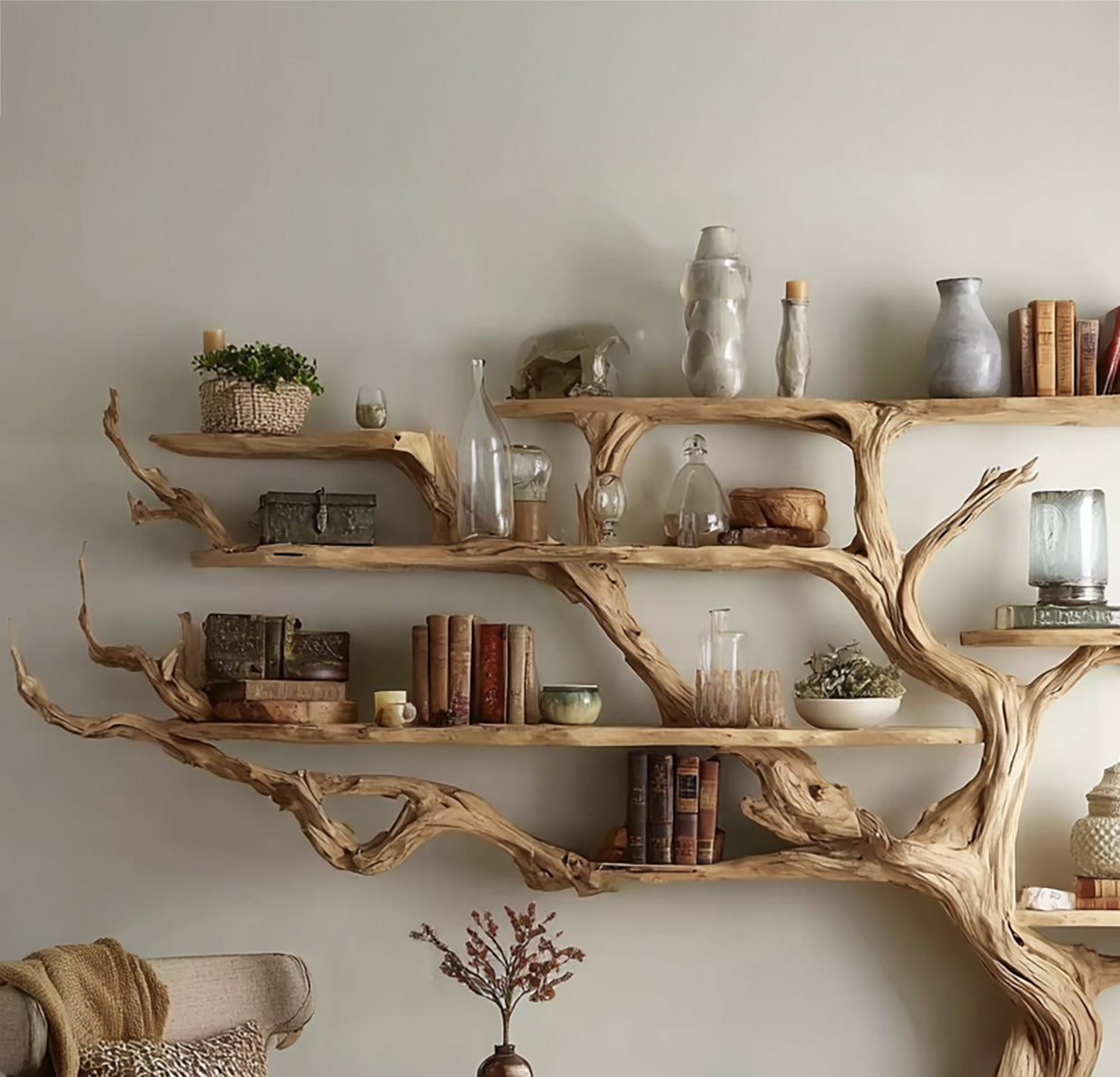 Handmade Tree Bookshelf - Large Wooden Branch Bookcase for Rustic Home Decor - detail view 3