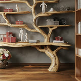 Handcrafted Tree Bookshelf - Rustic Live Edge Wooden Wall Bookcase