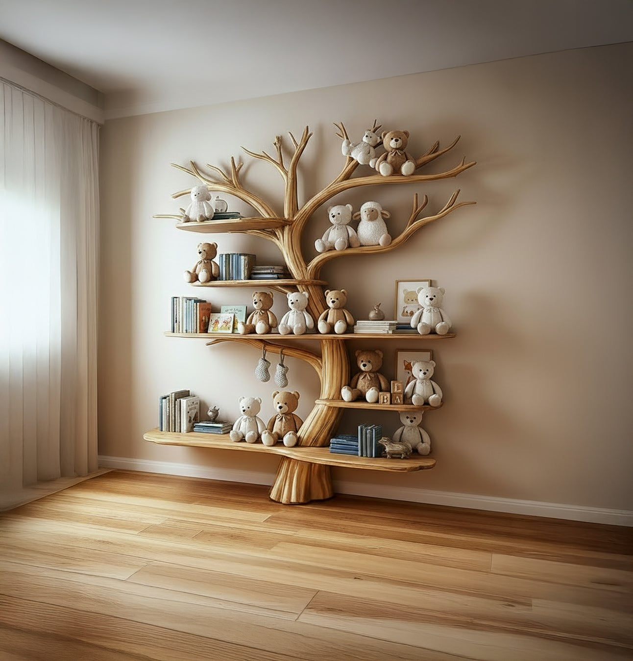 Handmade Natural Wood Tree Kids Bookshelf - detail view 4