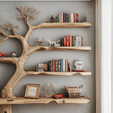 Rustic Tree Shaped Wooden Bookshelf with Branch Design for Living Room or Home Library
