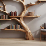 Handmade Tree Bookshelf - Wooden Tree Bookcase - Rustic Wall Shelf for Home Decor