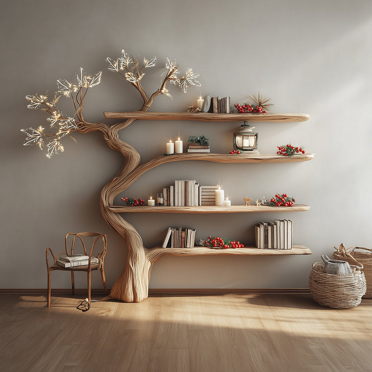 Handcrafted Tree Bookshelf - Rustic Wooden Wall - Mounted Bookcase for Home Decor
