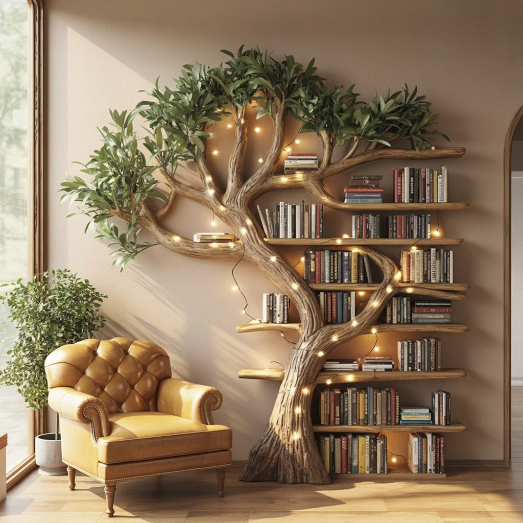 Tree Branch Bookshelf - Floating Live Edge Wooden Wall Shelf Décor