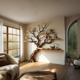 Flower Tree Branch Driftwood Bookshelf - Live-Edge Wall Shelf