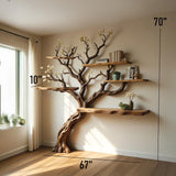 Flower Tree Branch Driftwood Bookshelf - Live-Edge Wall Shelf
