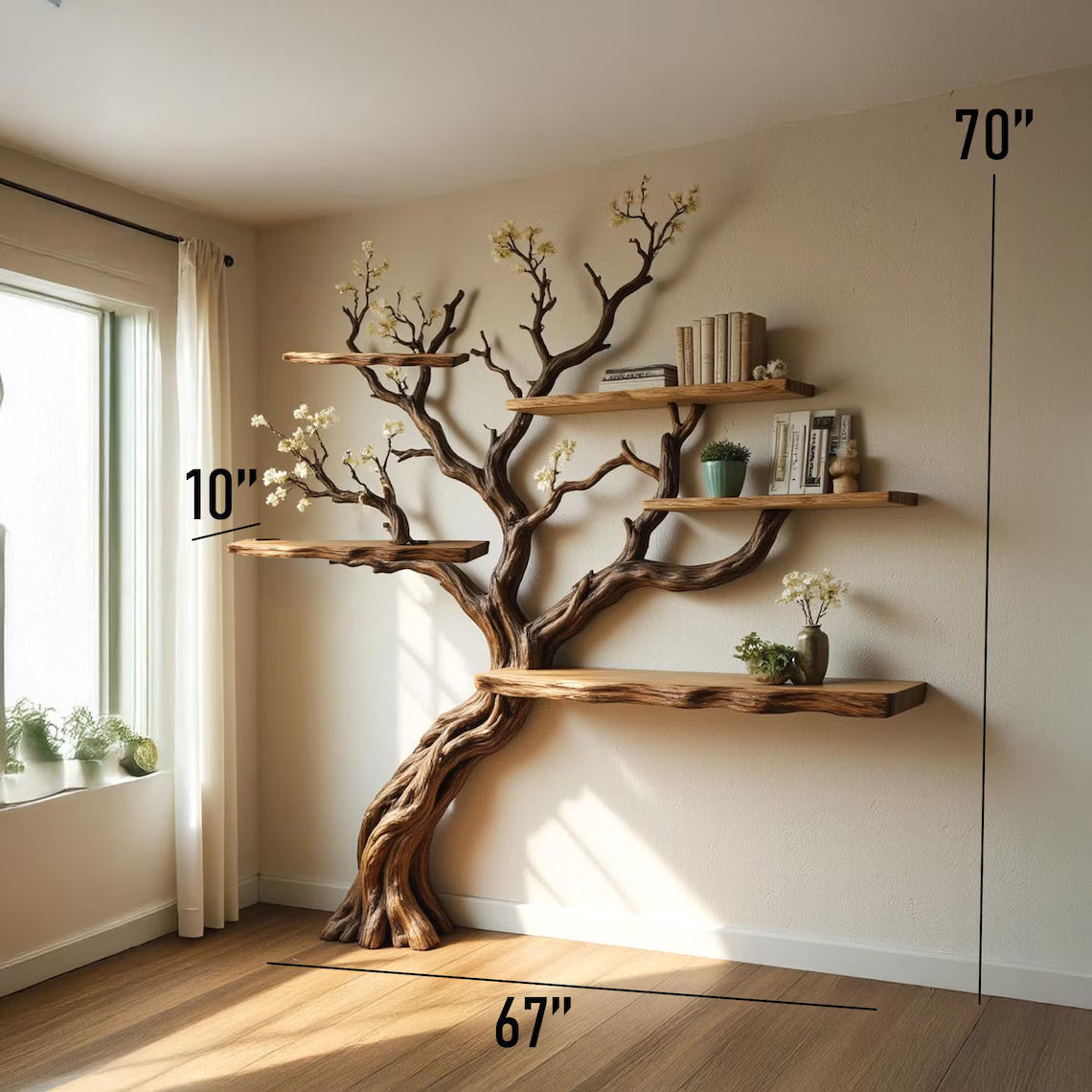Flower Tree Branch Driftwood Bookshelf - Live-Edge Wall Shelf - detail view 3