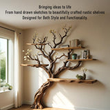 Flower Tree Branch Driftwood Bookshelf - Live-Edge Wall Shelf