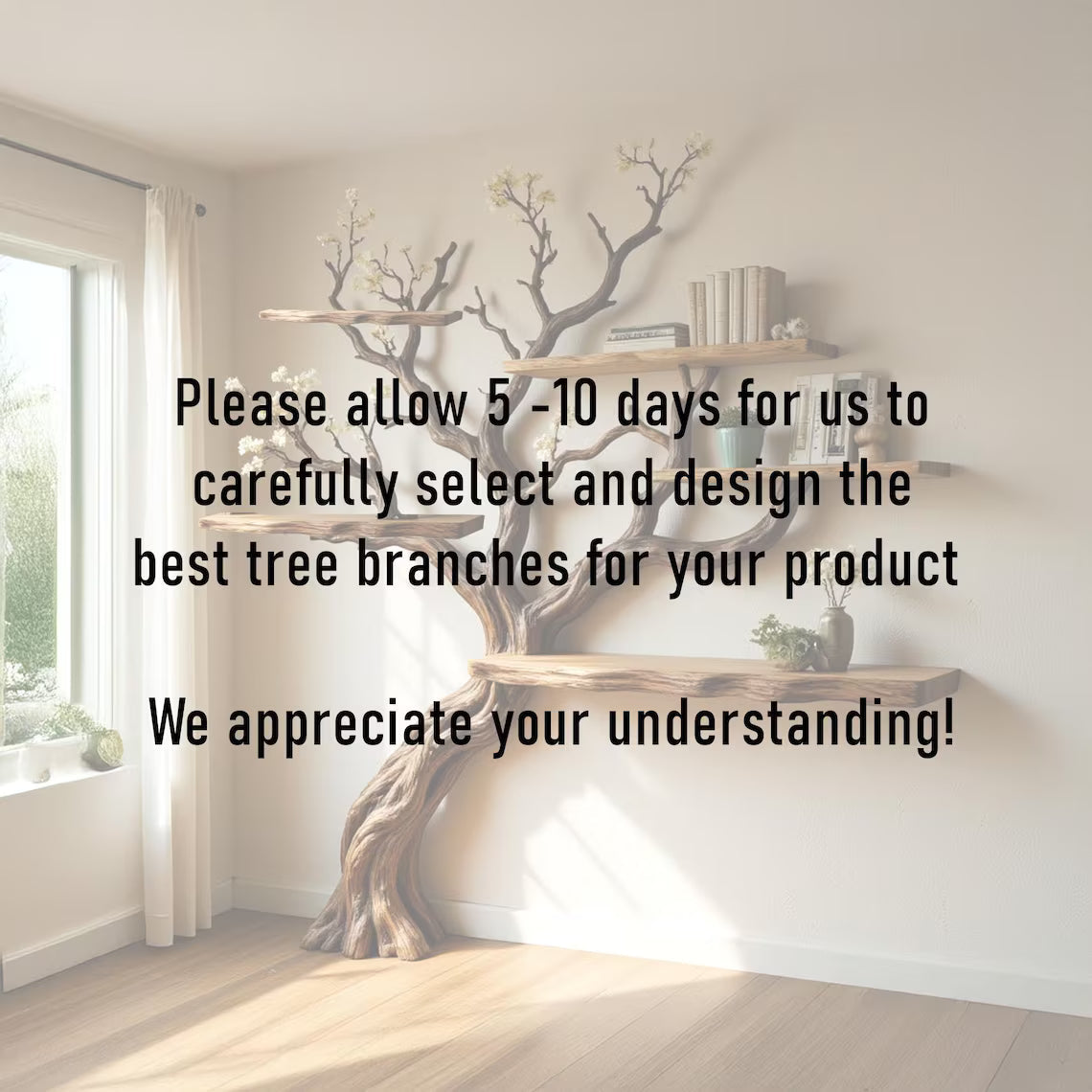 Flower Tree Branch Driftwood Bookshelf - Live-Edge Wall Shelf - detail view 7