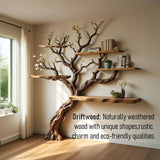Flower Tree Branch Driftwood Bookshelf - Live-Edge Wall Shelf