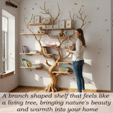 Solid Wood Tree Branch Floating Wall Bookshelf
