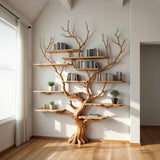 Solid Wood Tree Branch Floating Wall Bookshelf