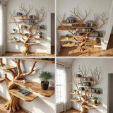 Solid Wood Tree Branch Floating Wall Bookshelf