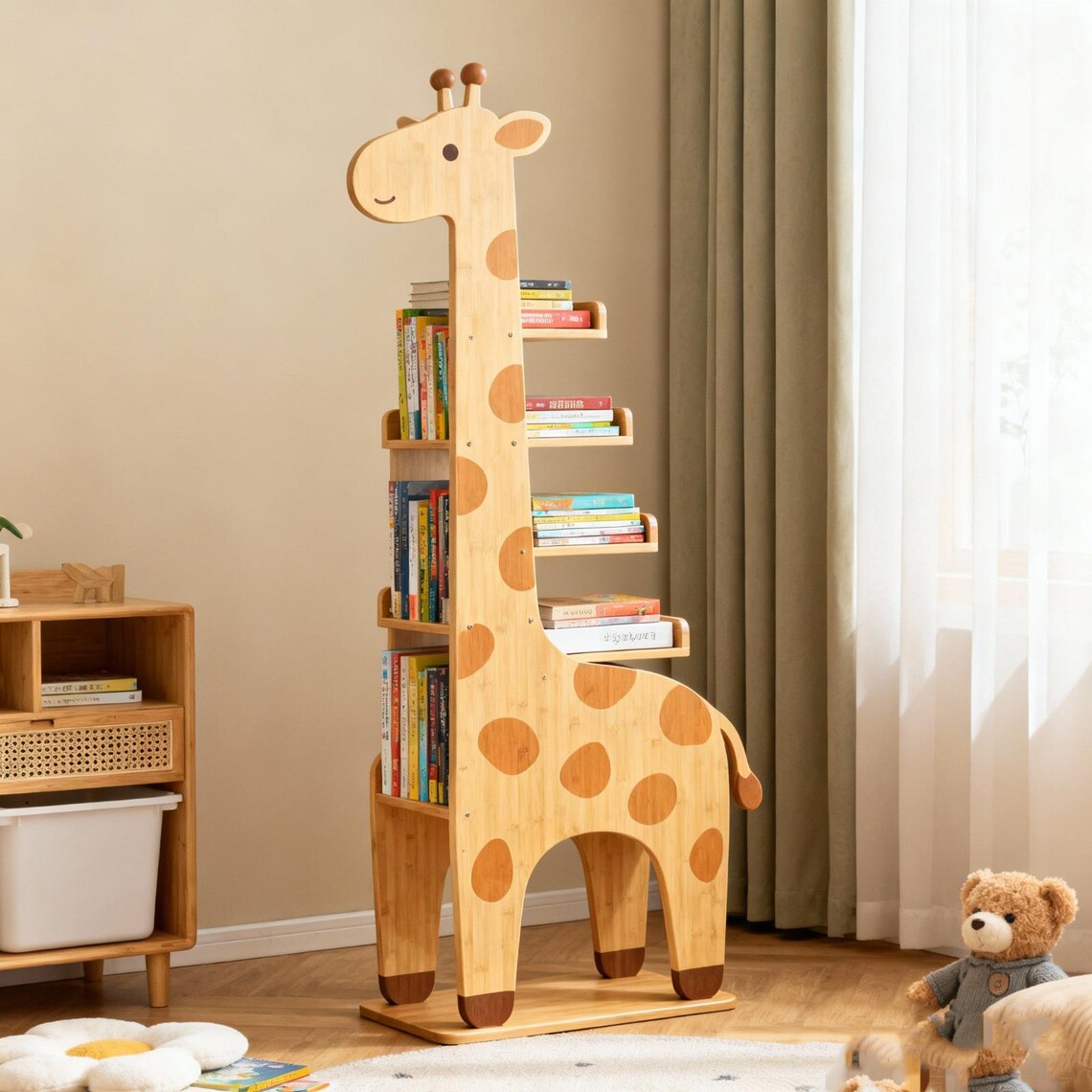 Giraffe Kids Bookshelf - Delicate Handmade Children’S Bookcase for Nursery & Playroom - detail view 4