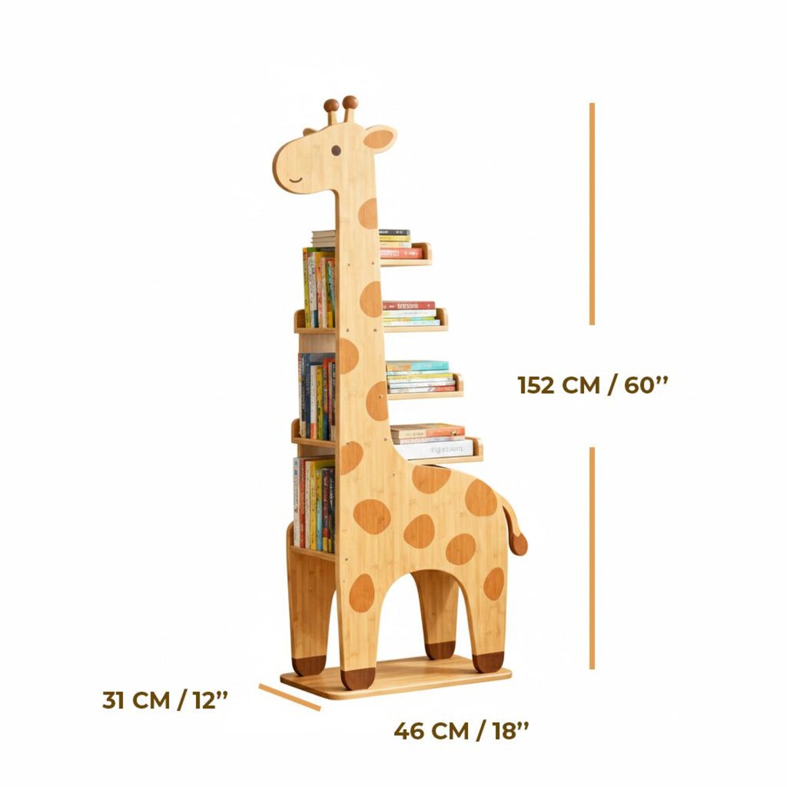 Giraffe Kids Bookshelf - Delicate Handmade Children’S Bookcase for Nursery & Playroom - detail view 3