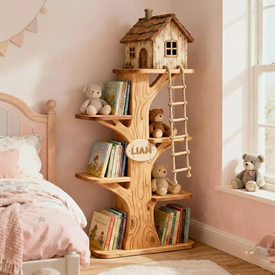 Tree Bookshelf for Kids - Montessori Bookcase with Name Option - detail view 3