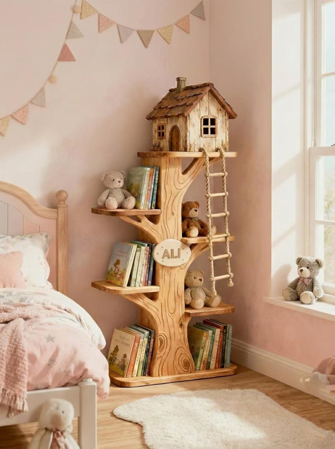Tree Bookshelf for Kids - Montessori Bookcase with Name Option