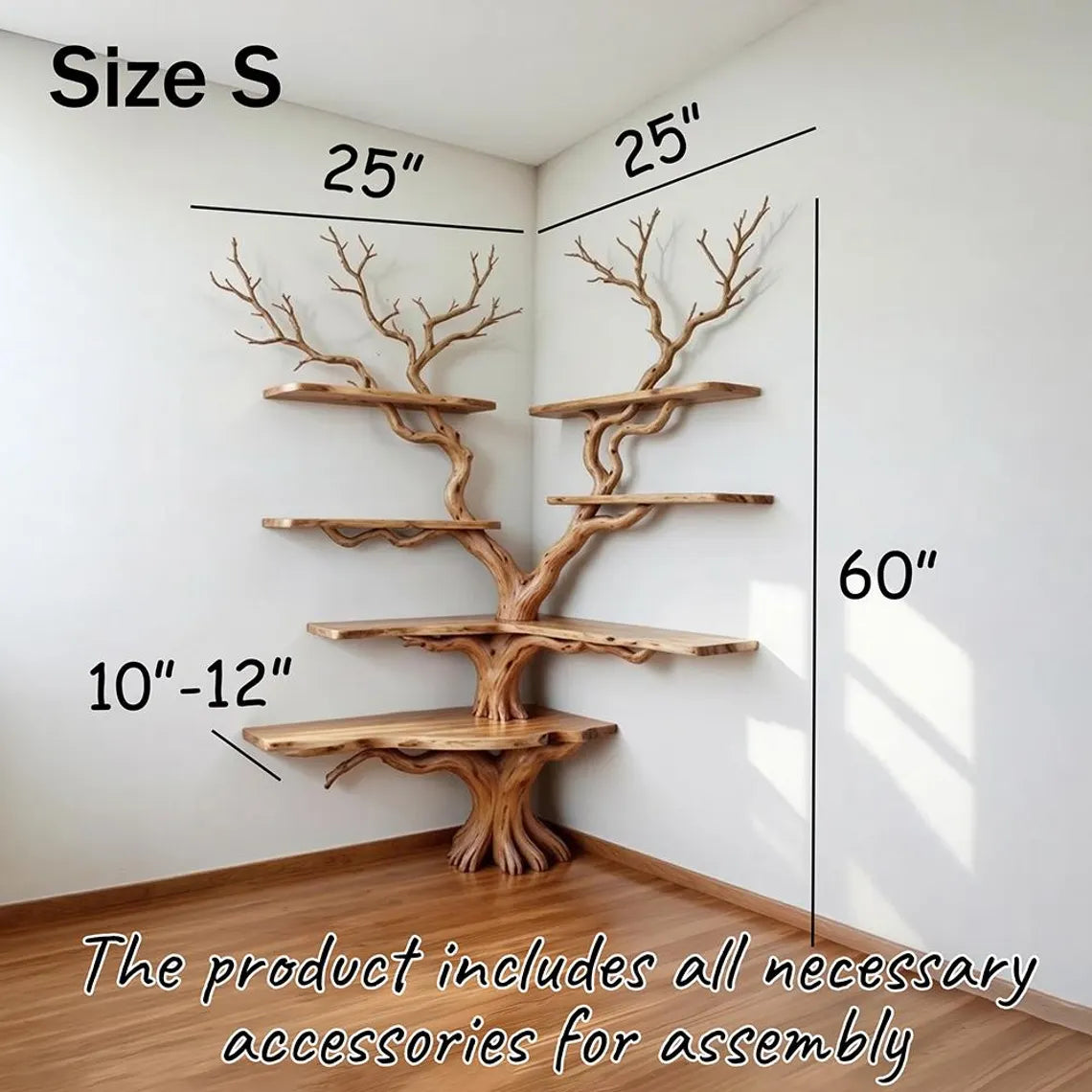 Corner Tree Branch Bookshelf - Floor-to-Wall Wood Bookcase - detail view 11