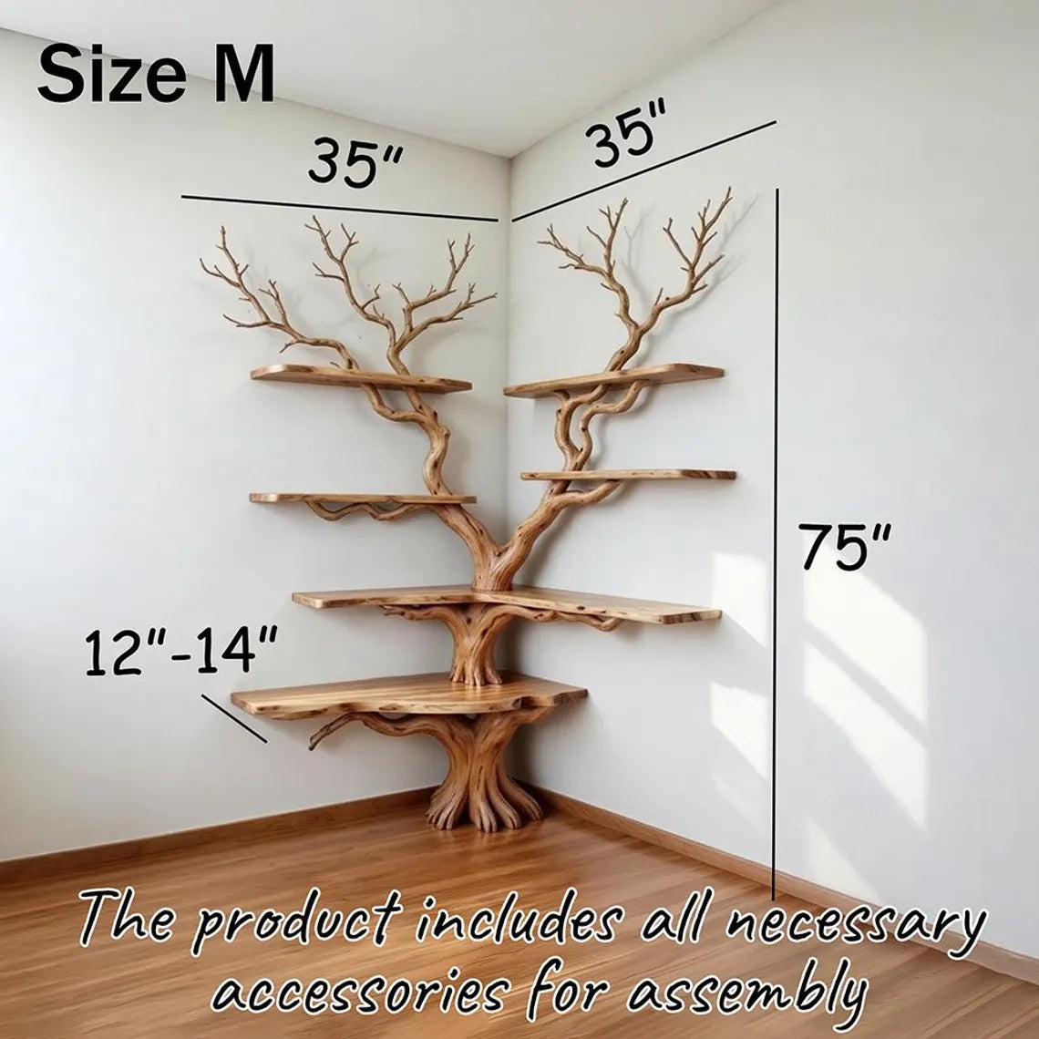 Corner Tree Branch Bookshelf - Floor-to-Wall Wood Bookcase - detail view 10