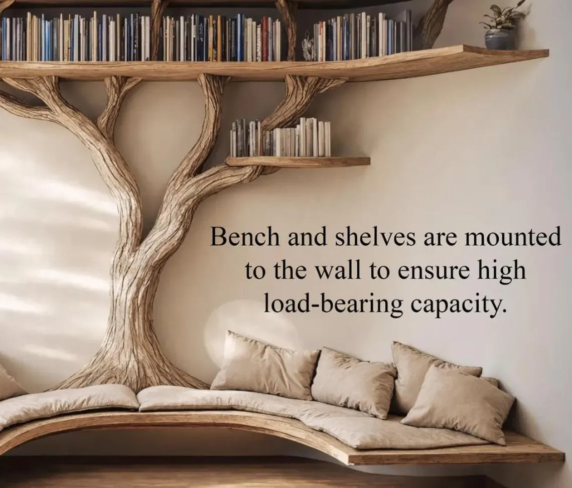 Driftwood Branch Corner Bookshelf with U-Shaped Reading Bench - detail view 5