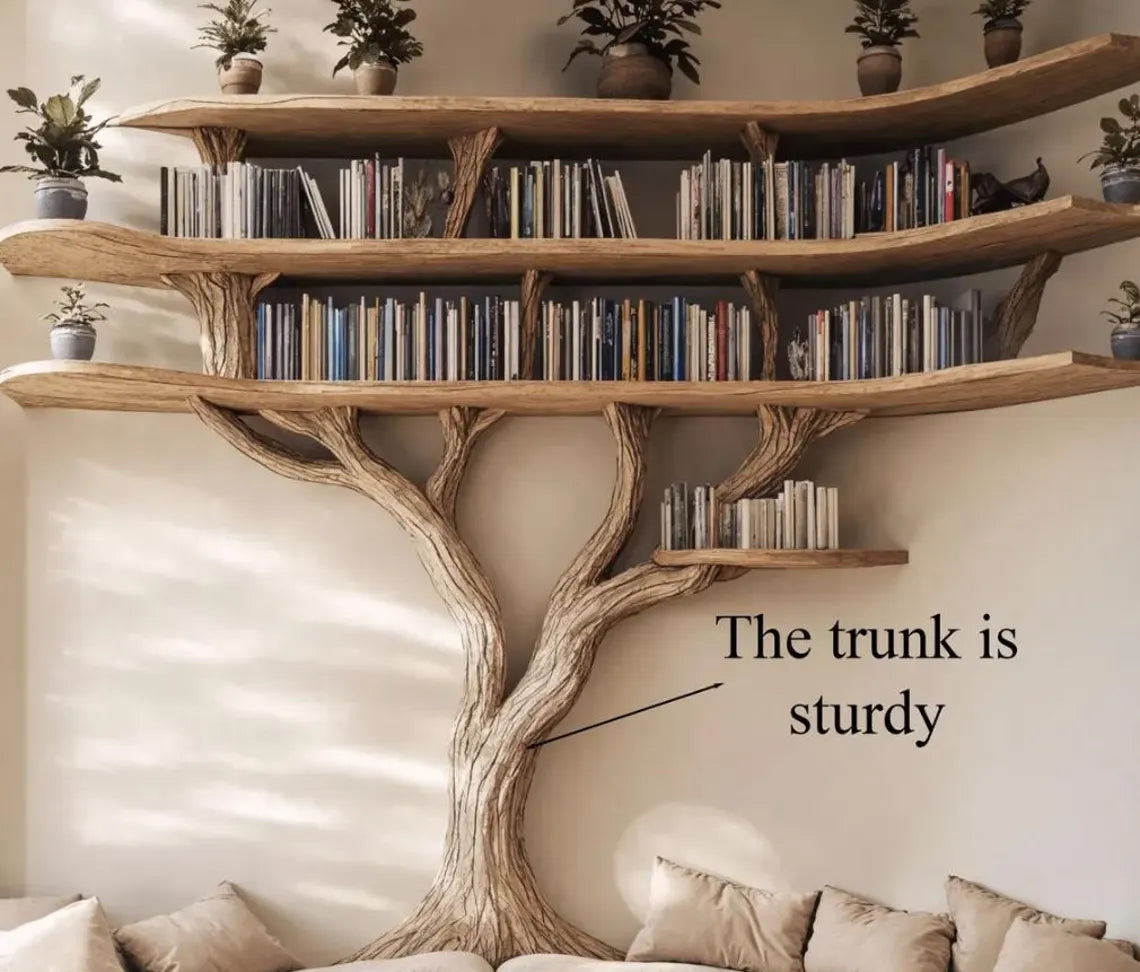 Driftwood Branch Corner Bookshelf with U-Shaped Reading Bench - detail view 4