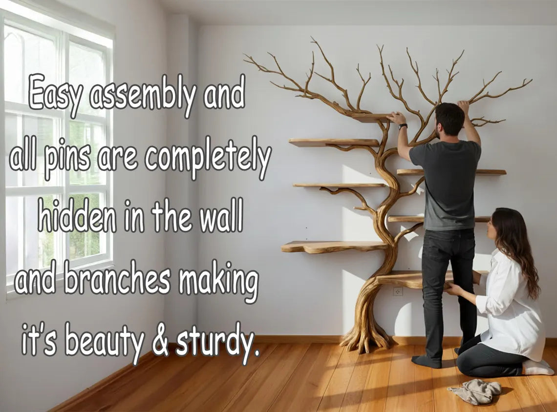 Corner Tree Branch Bookshelf - Floor-to-Wall Wood Bookcase - detail view 8