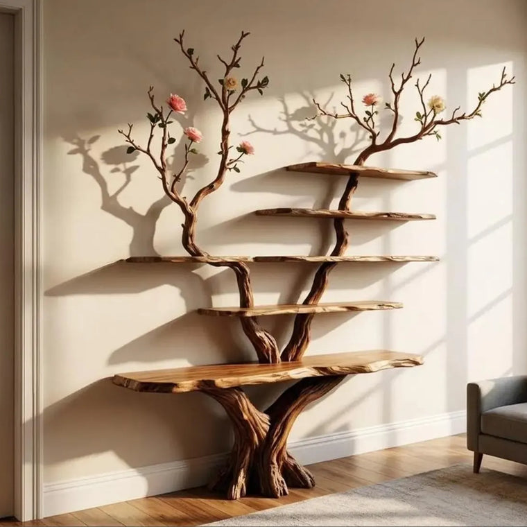Natural Wood Tree Branch Floating Bookshelf - Rustic Wall Decor - alternate view