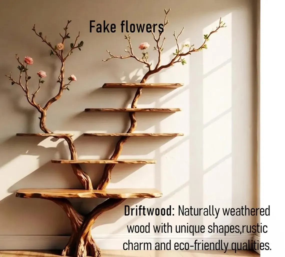 Natural Wood Tree Branch Floating Bookshelf - Rustic Wall Decor