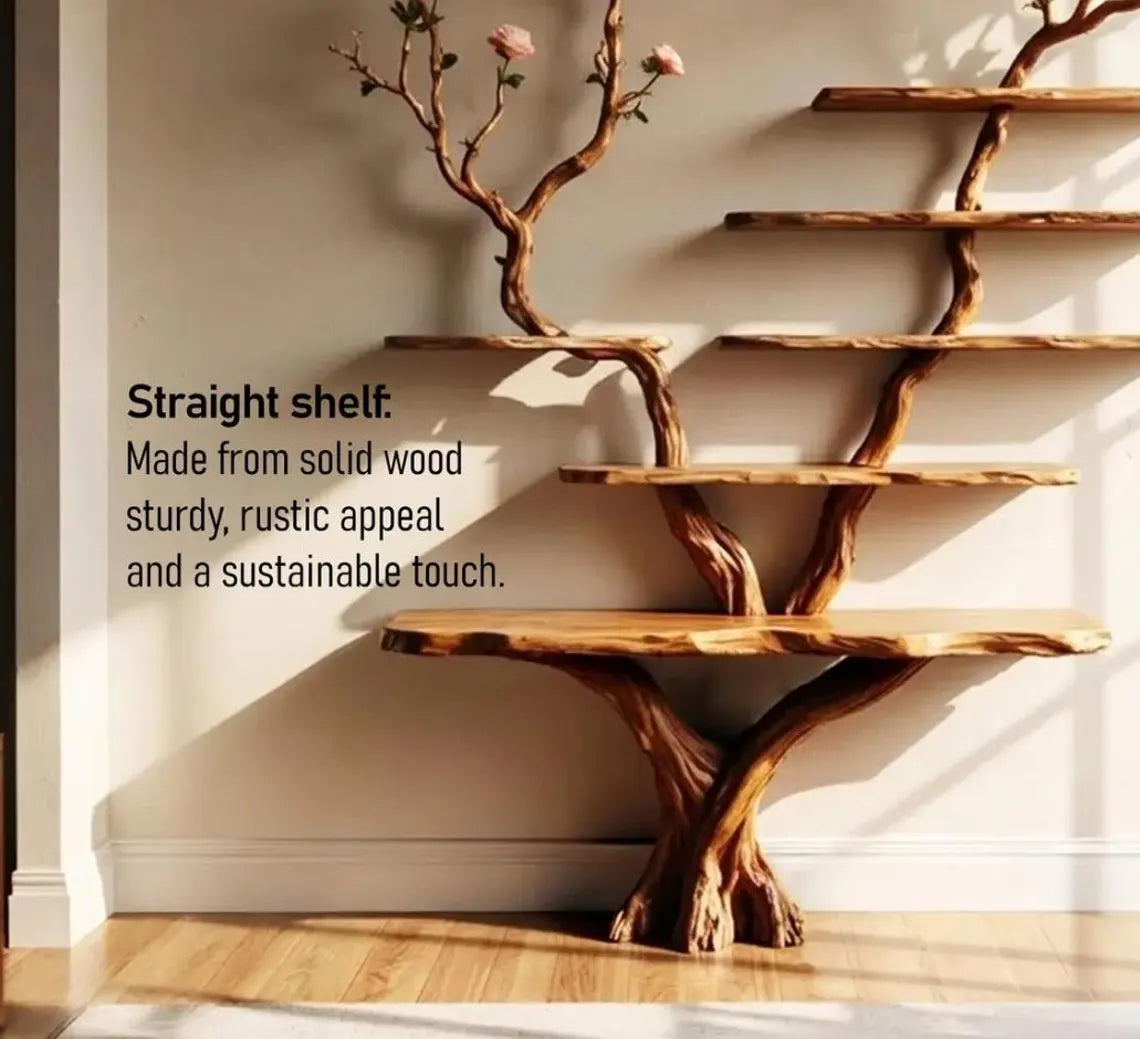 Natural Wood Tree Branch Floating Bookshelf - Rustic Wall Decor - detail view 3
