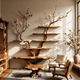 Natural Wood Tree Branch Floating Bookshelf - Rustic Wall Decor