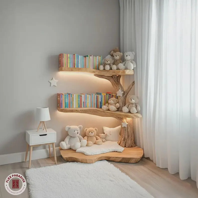 Rustic Solid Wood Corner Tree Bookshelf - 45 x 40 in