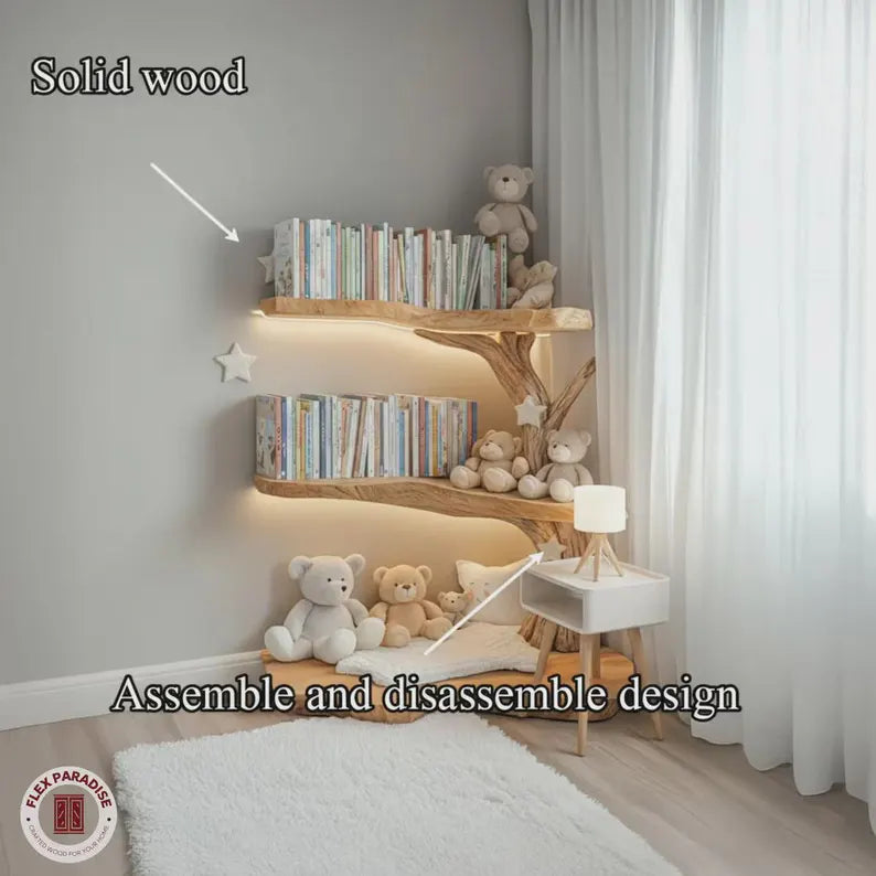 Rustic Solid Wood Corner Tree Bookshelf - 45 x 40 in - detail view 3