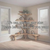 Hand-Carved Natural Wood Corner Bookshelf with Reading Bench