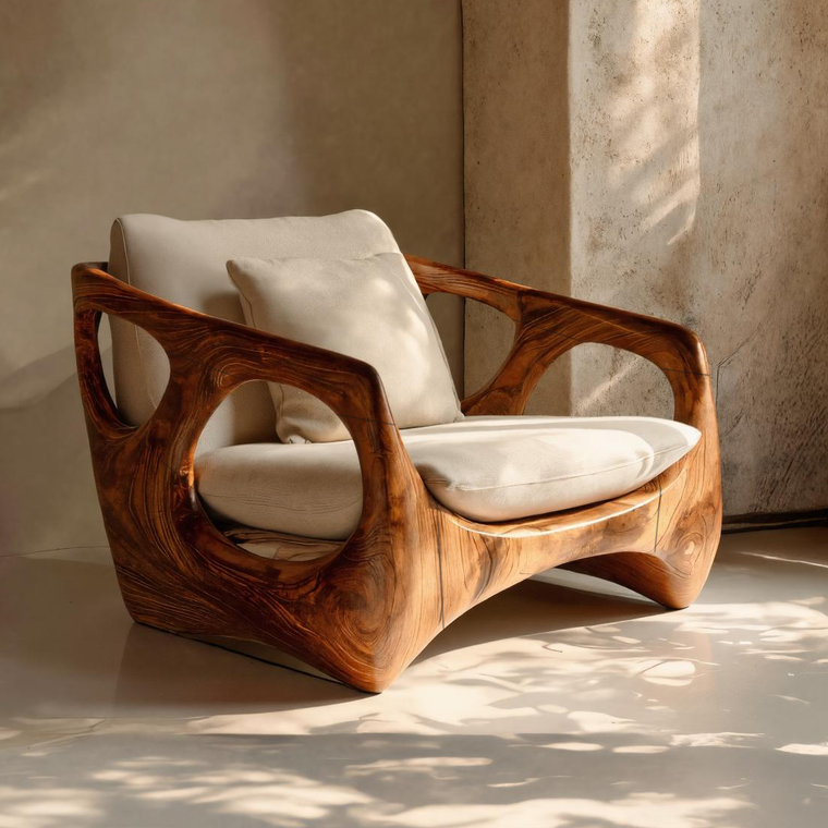 Organic Accent Chair with Carved Frame for Living Room - alternate view
