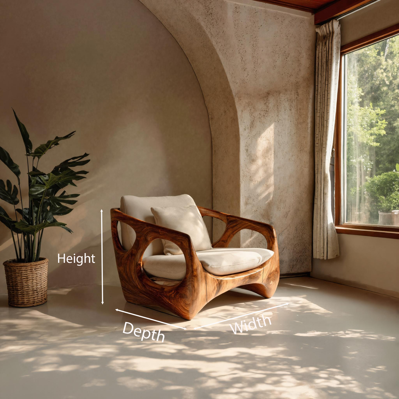 Organic Accent Chair with Carved Frame for Living Room - detail view 7