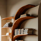 Contemporary Sculptural Curved Bookshelf for Living Room Interior