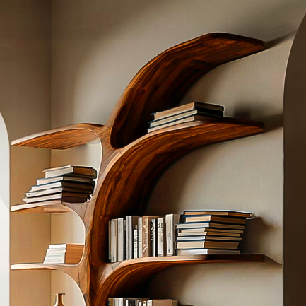 Contemporary Sculptural Curved Bookshelf for Living Room Interior - detail view 3