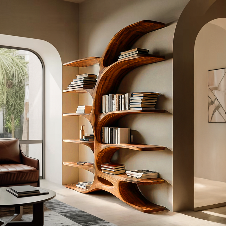 Contemporary Sculptural Curved Bookshelf for Living Room Interior - alternate view