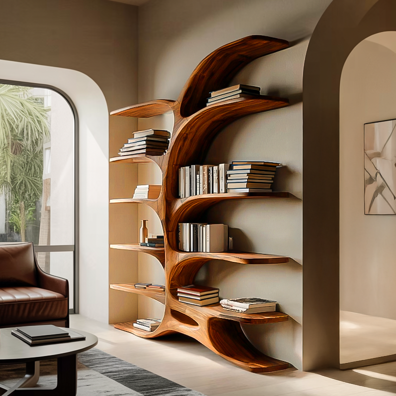 Contemporary Sculptural Curved Bookshelf for Living Room Interior - alternate view