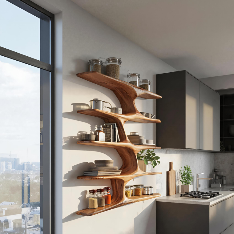 Handmade Live Edge Wall Shelf for Kitchen