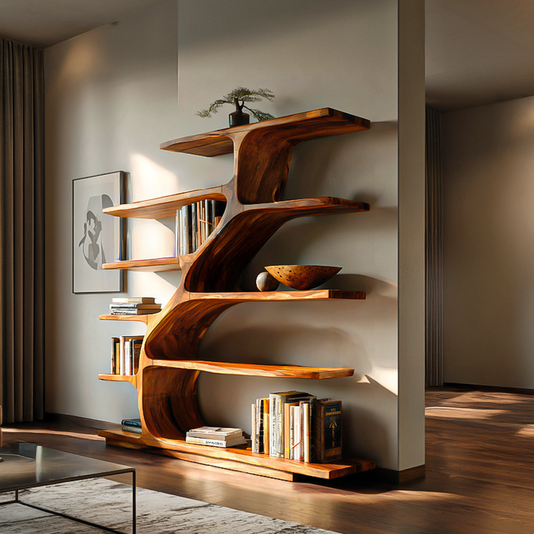 Organic Modern Bookshelf with Flowing Curves for Home Decor - alternate view