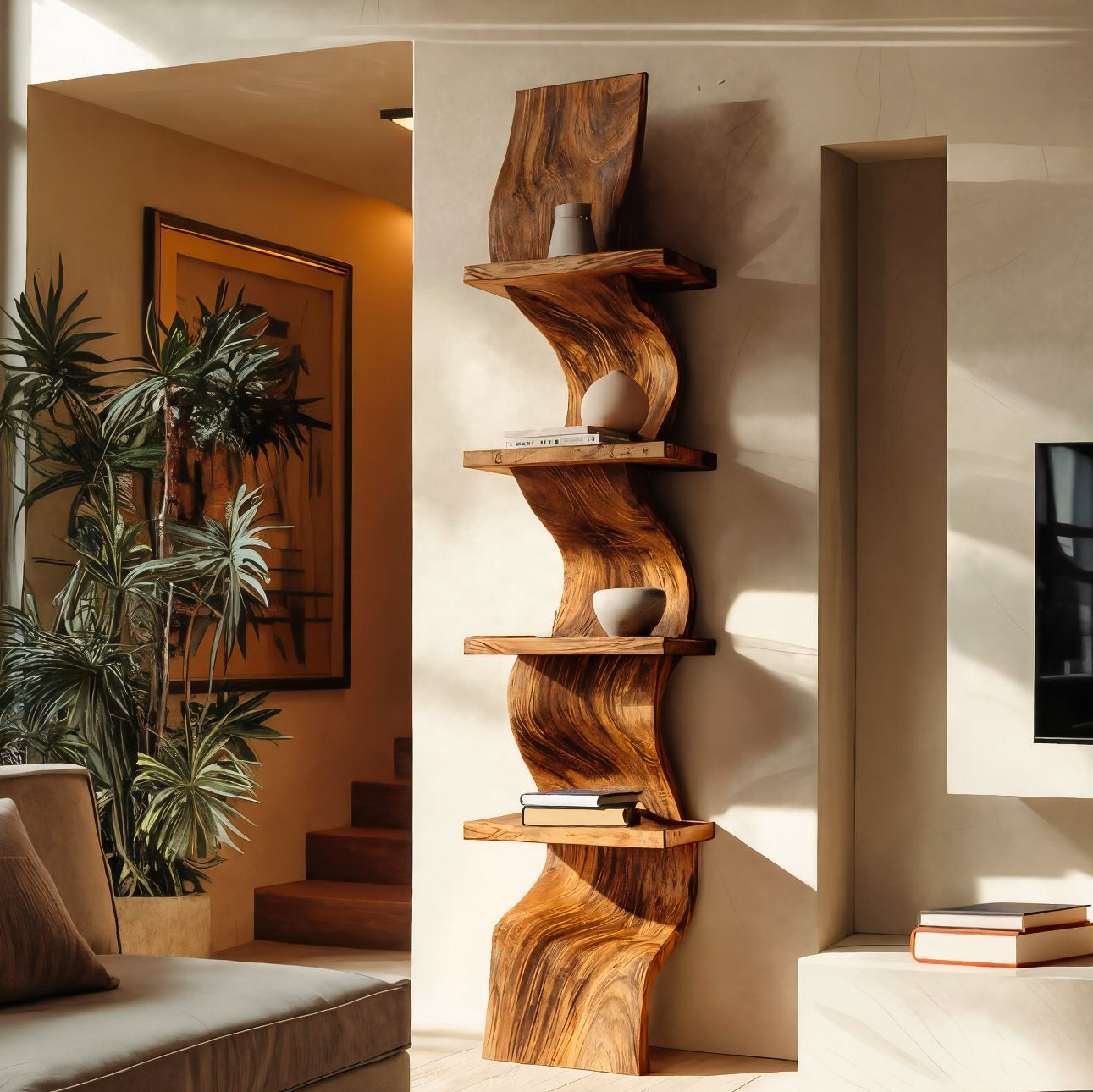 Modern Curved Floating Shelf for Statement Living Room - alternate view