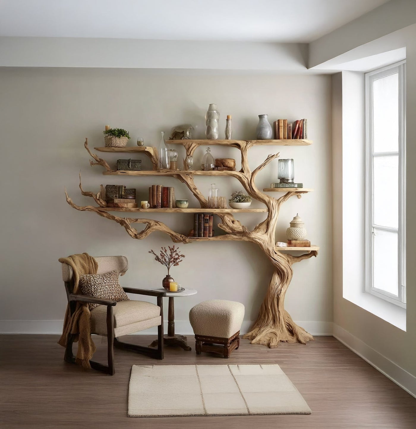 Handmade Tree Bookshelf - Large Wooden Branch Bookcase for Rustic Home Decor - detail view 4