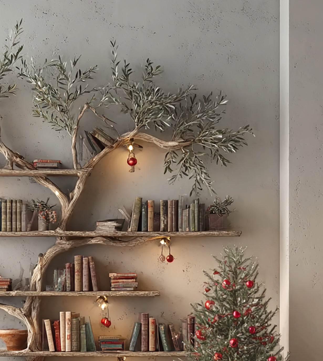Tree Branch Bookshelf - Floating Wooden Wall Shelf Live Edge Design - detail view 4